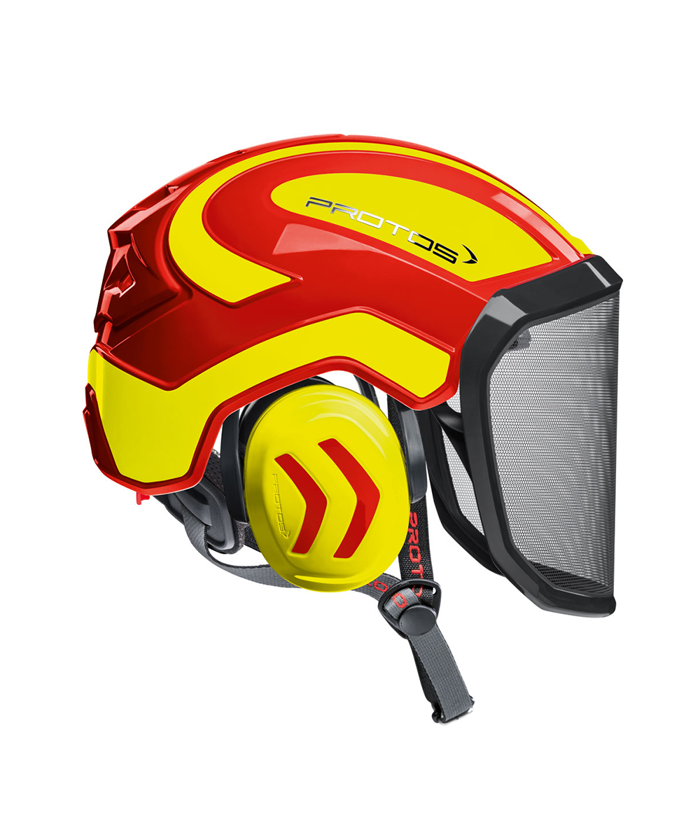 Casque forestier Protos / casque de protection Integral Arborist F39 rouge / jaune fluo, XX74132