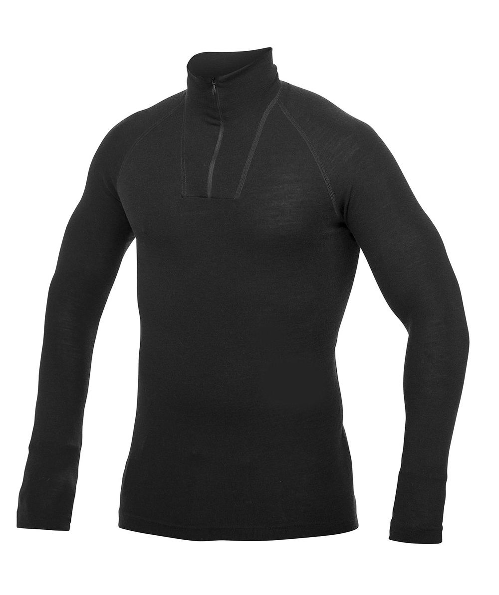 T-shirt  col roul Woolpower Zip Turtleneck Lite / T-shirt en mrinos  manches longues noir, XXWP7221S