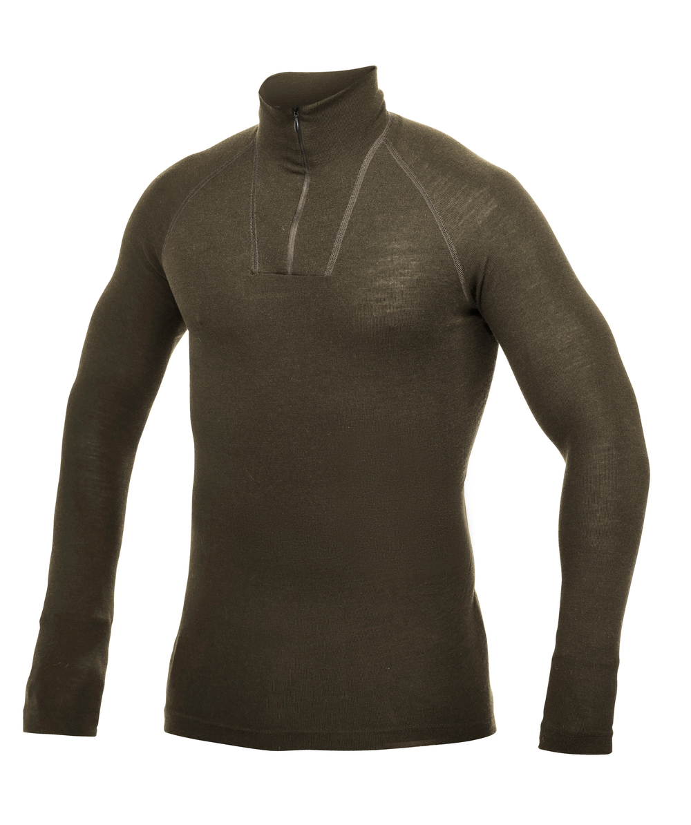 T-shirt  col roul Woolpower Zip Turtleneck Lite / T-shirt en mrinos  manches longues vert pin, XXWP7221GR